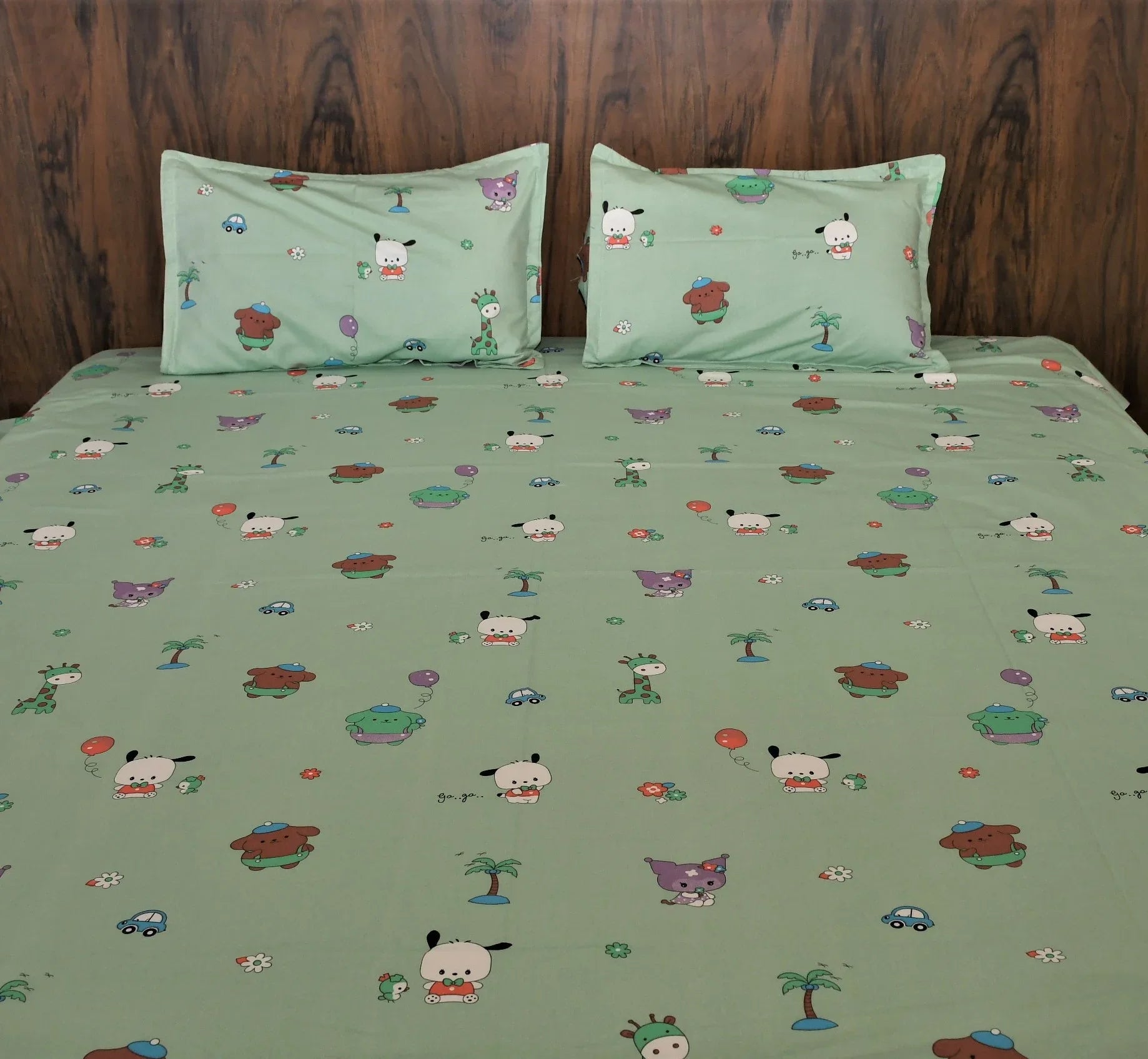 Jungle Safari Kids Bedsheet – Mint Green Cartoon Print | Pure Cotton - Avyana Bedding Collection