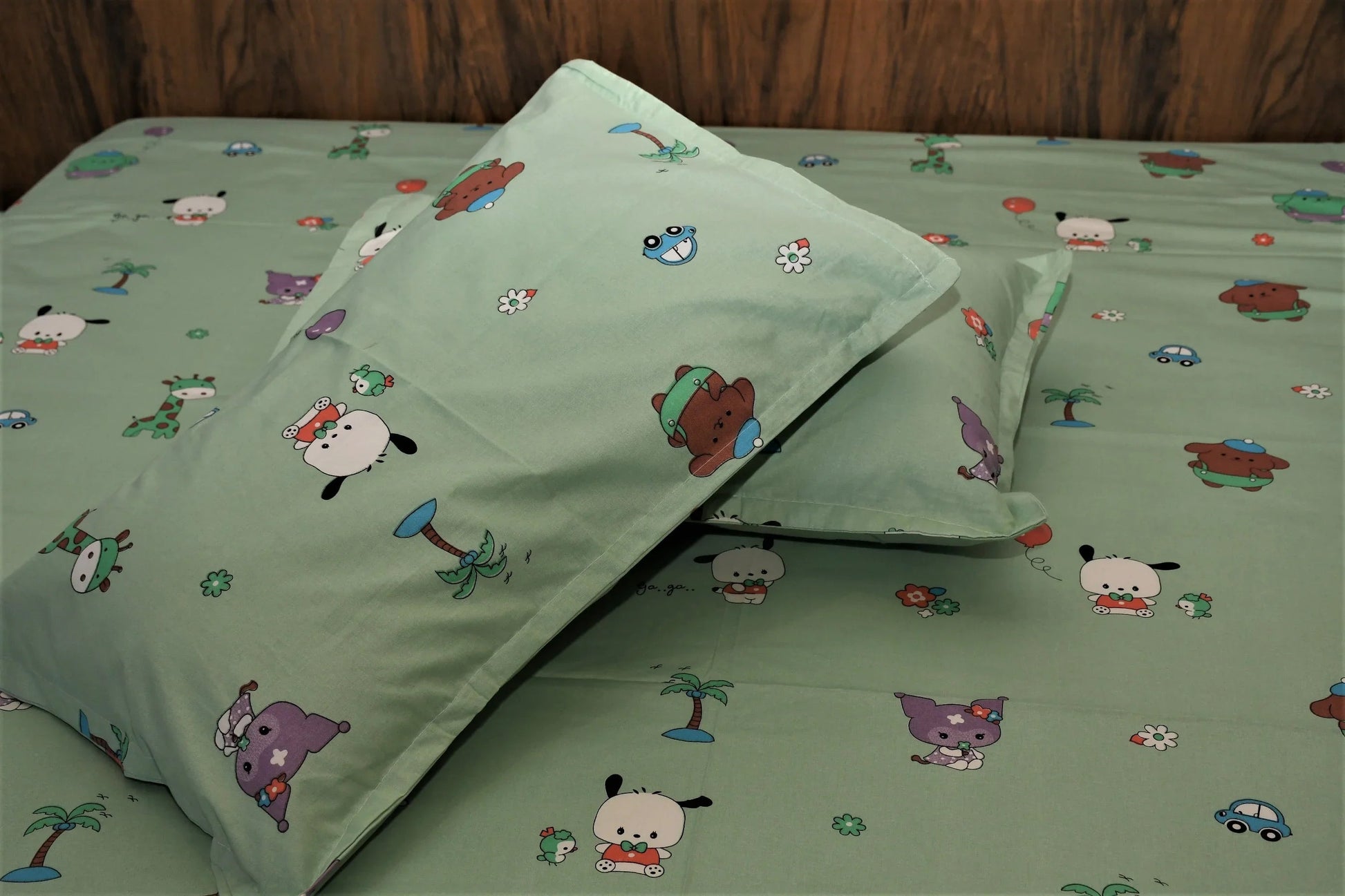 Jungle Safari Kids Bedsheet – Mint Green Cartoon Print | Pure Cotton - Avyana Bedding Collection