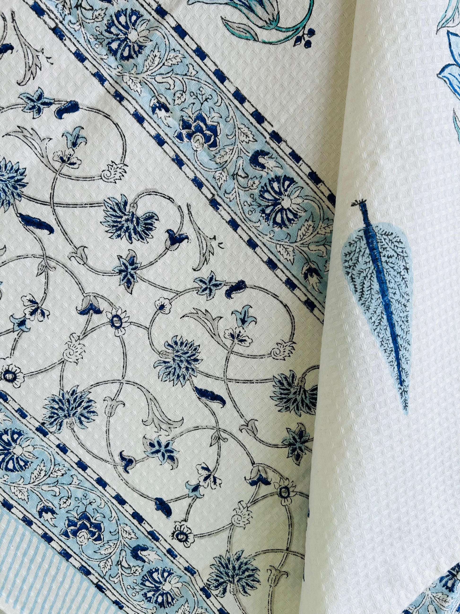Kali Pure Cotton Towels - White and Blue - Avyana Bedding Collection