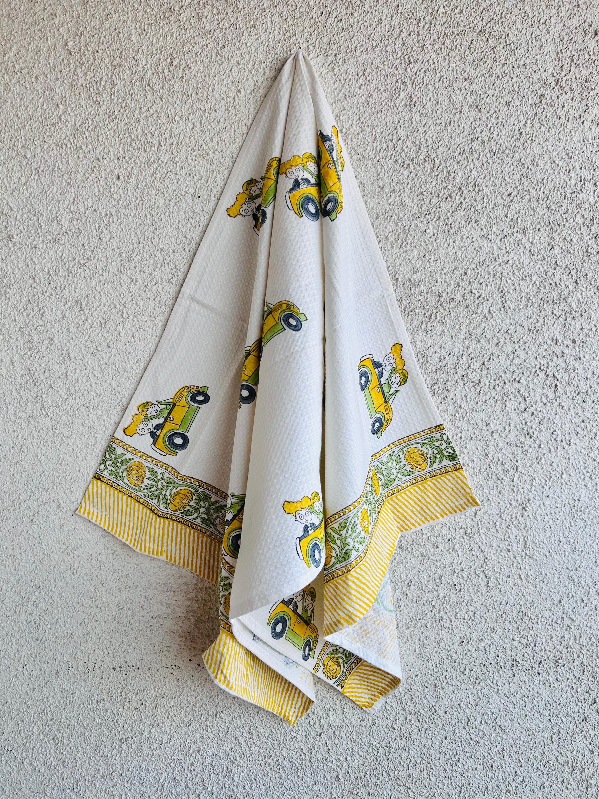 Kids Car Print Towel - Yellow and Green - Avyana Bedding Collection