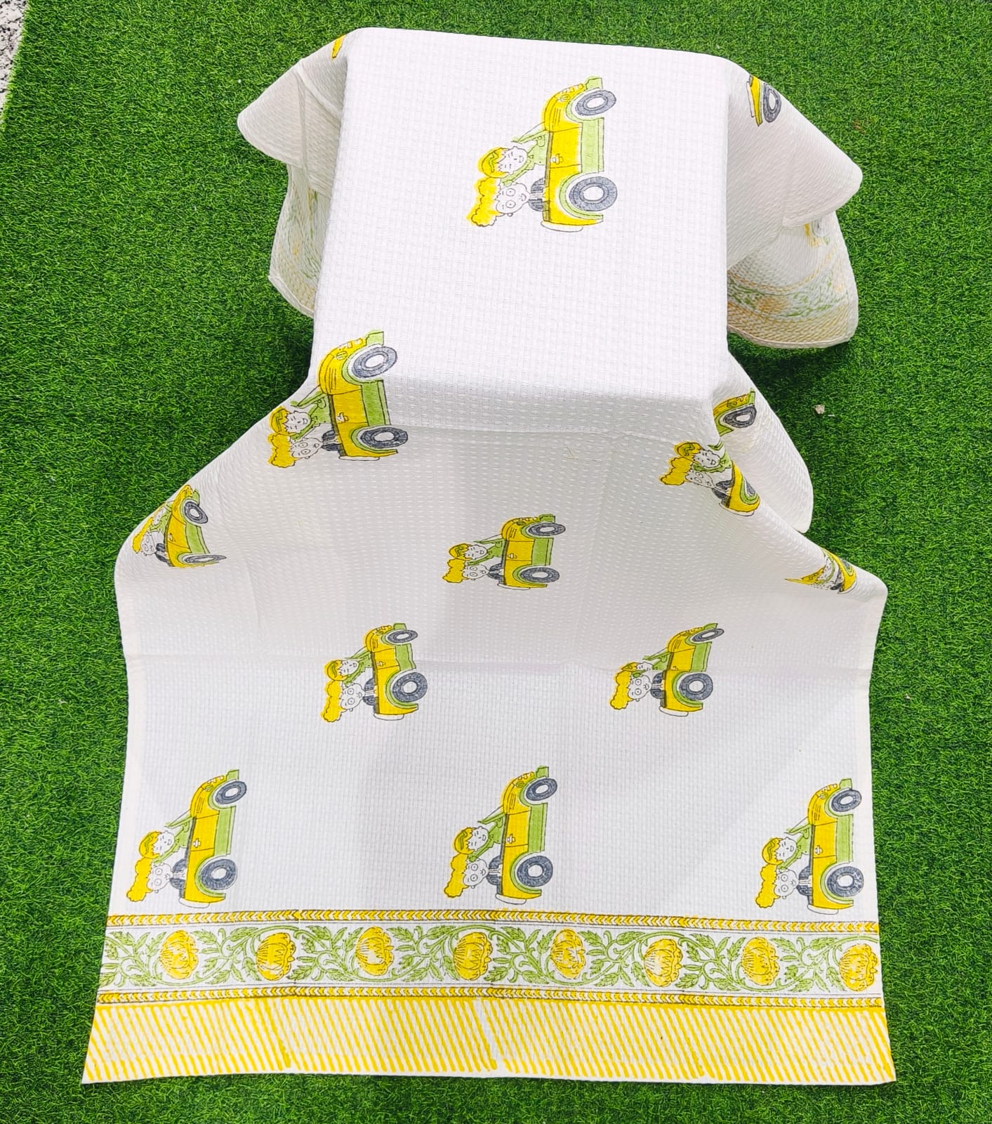 Kids Car Print Towel - Yellow and Green - Avyana Bedding Collection
