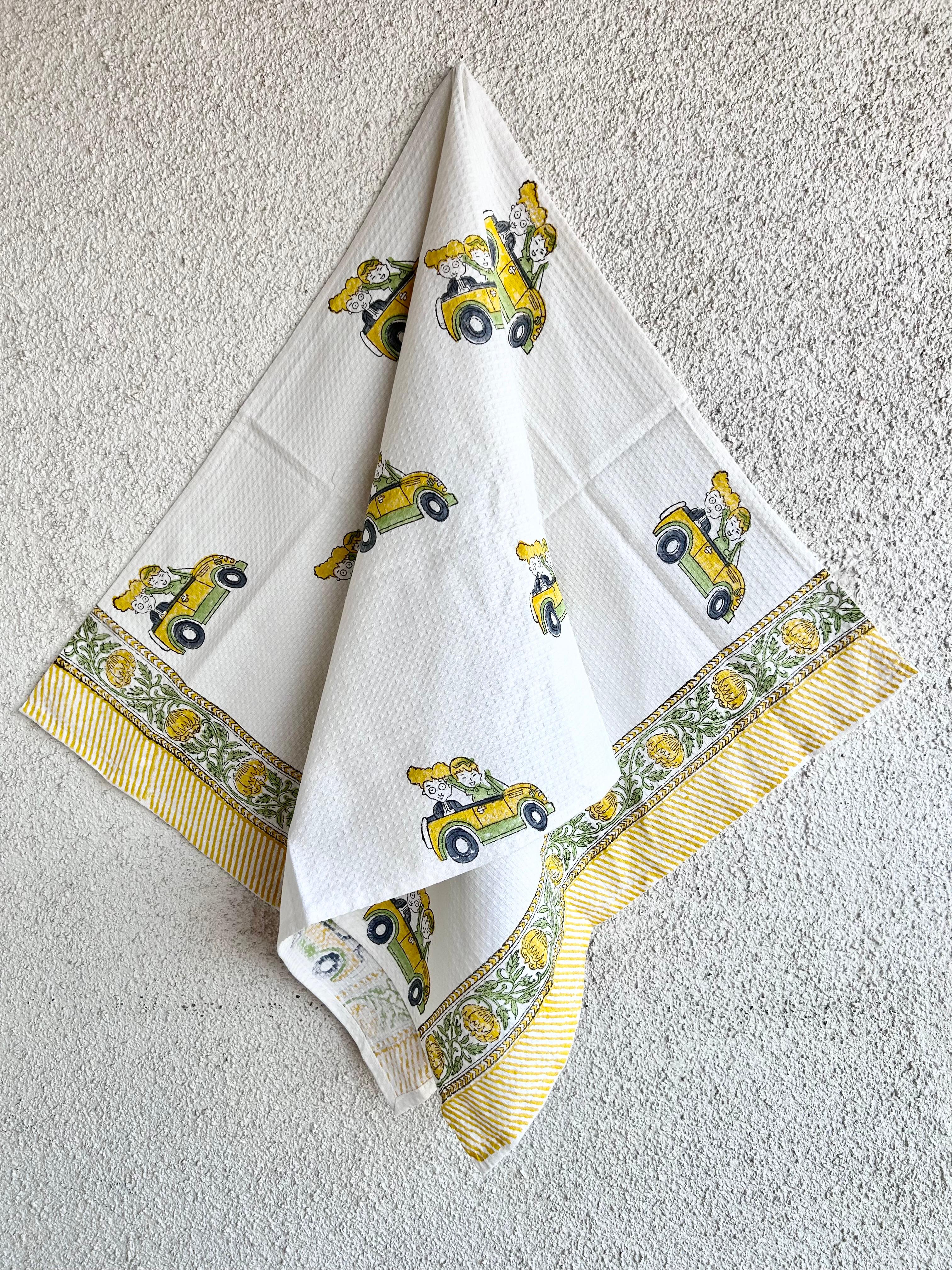 Kids Car Print Towel - Yellow and Green - Avyana Bedding Collection