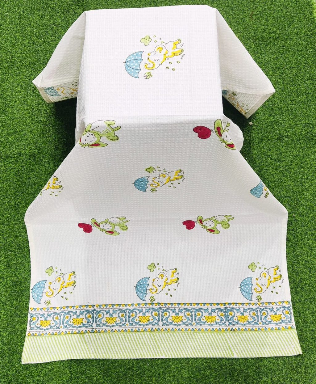 Kids Elephant Print Towel - White and Green - Avyana Bedding Collection