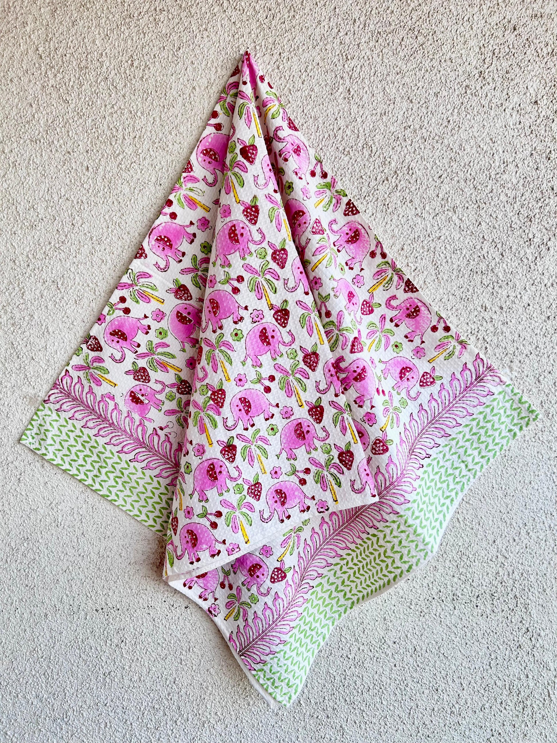 Kids Pink Elephant Print Towel - Pink with White - Avyana Bedding Collection