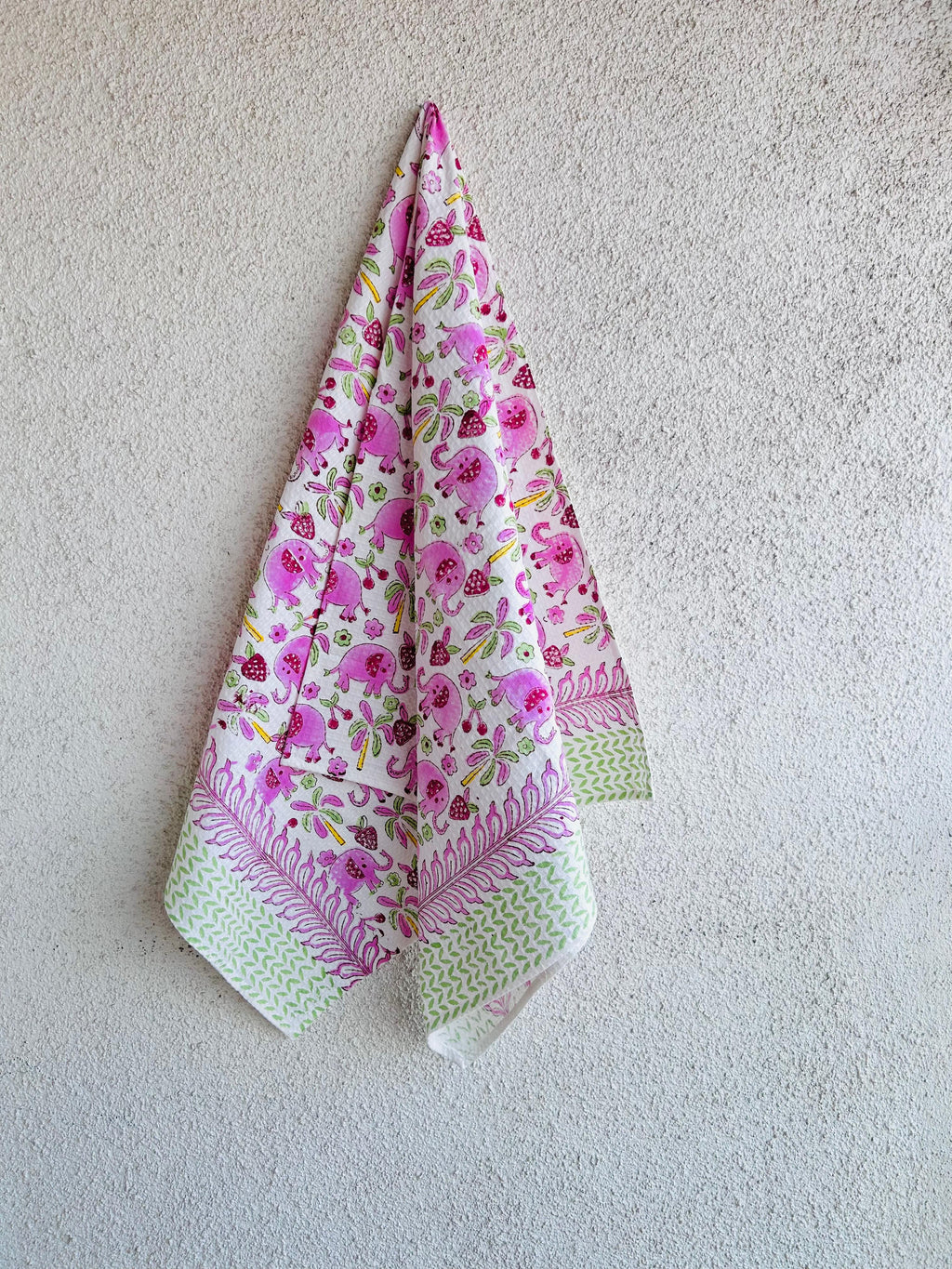 Kids Pink Elephant Print Towel - Pink with White - Avyana Bedding Collection