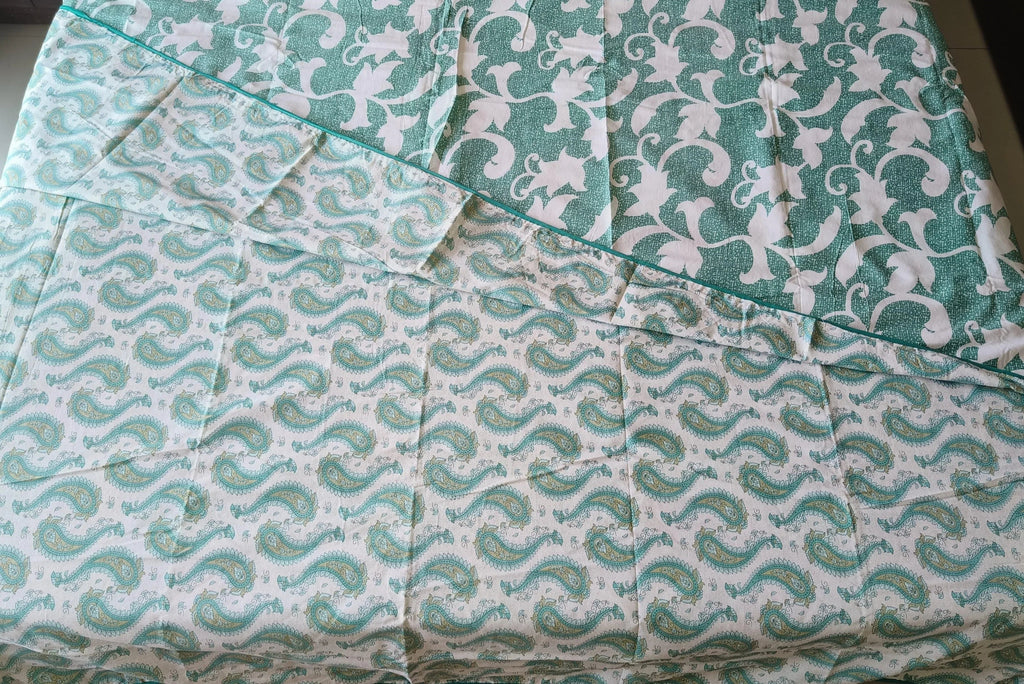 Light Green Cotton Jaipuri Premium Double Bed Dohar - Avyana Bedding Collection