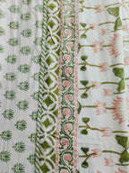 Lotus Garden Cotton Dohar – Tranquil Green & Pink - Avyana Bedding Collection