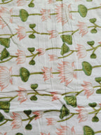 Lotus Garden Cotton Dohar – Tranquil Green & Pink - Avyana Bedding Collection
