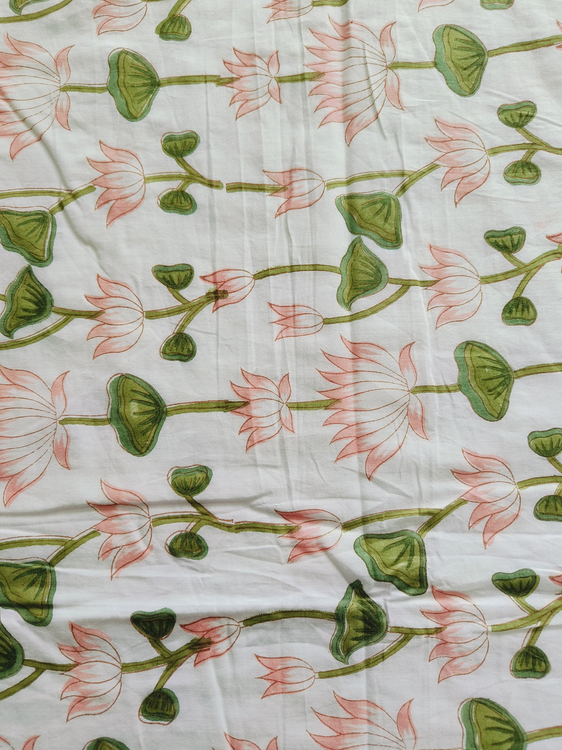 Lotus Garden Cotton Dohar – Tranquil Green & Pink - Avyana Bedding Collection