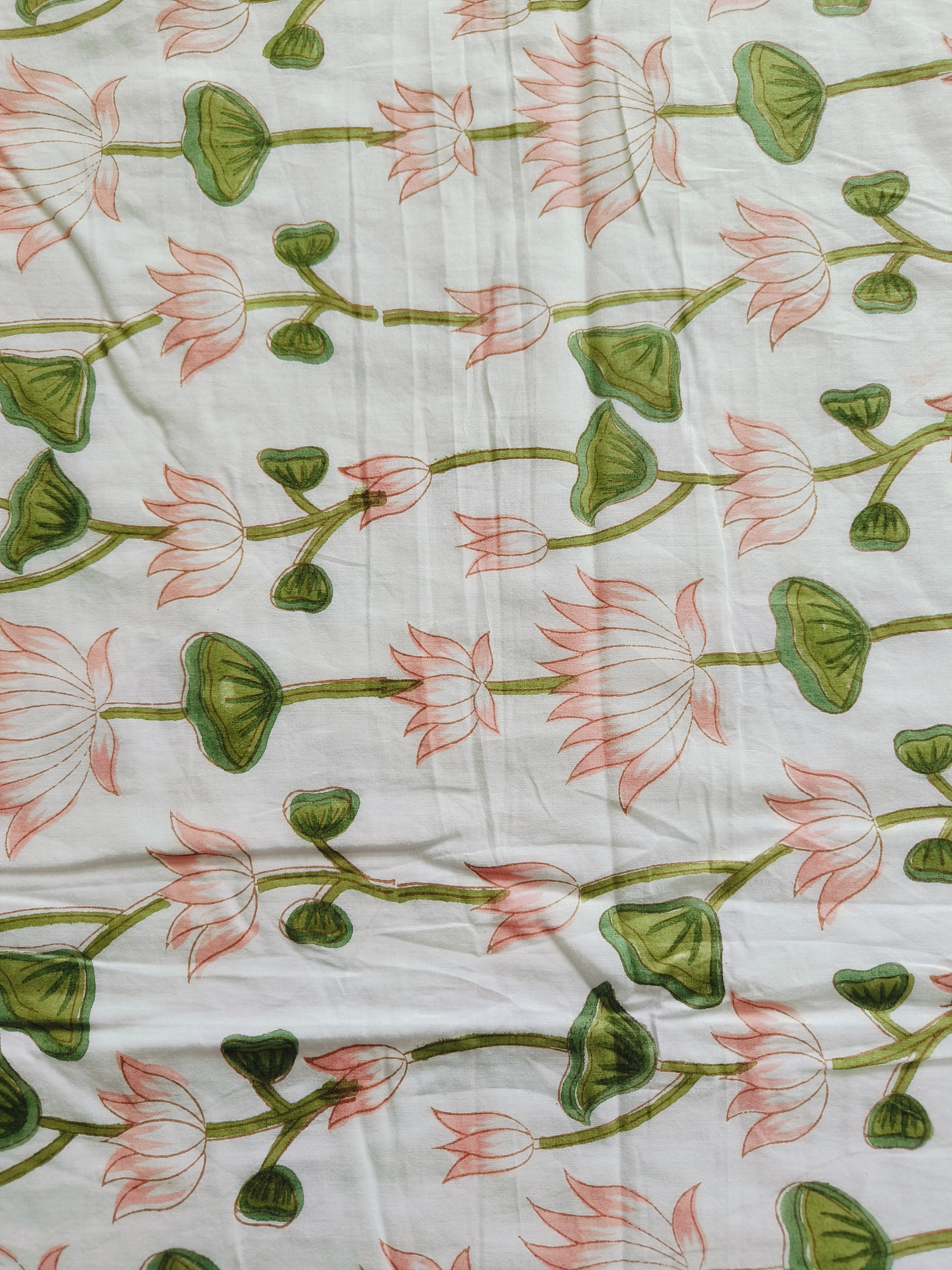 Lotus Garden Cotton Dohar – Tranquil Green & Pink - Avyana Bedding Collection