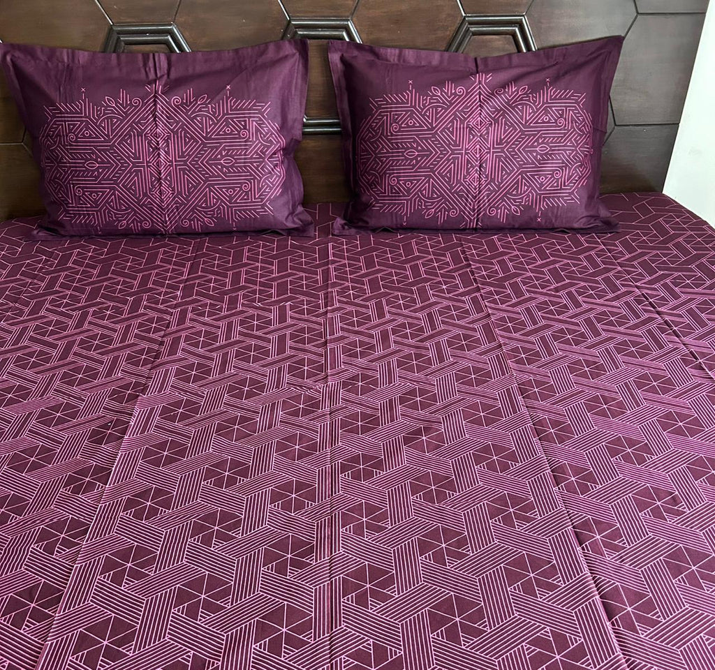 Mauve Pure Cotton Bedsheet – Geometric - Avyana Bedding Collection