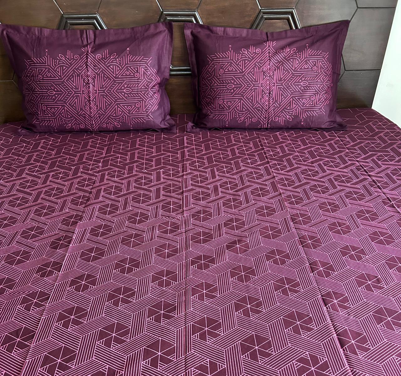 Mauve Pure Cotton Bedsheet – Geometric - Avyana Bedding Collection