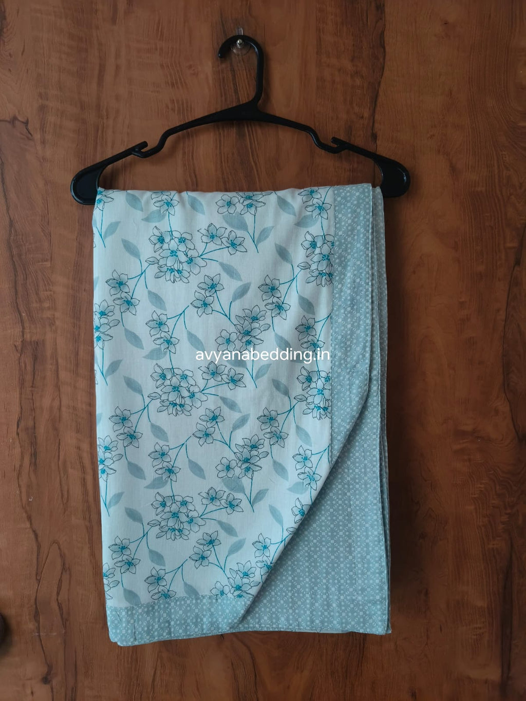 Mist Blue Floral Reversible Double Dohar in Pure Cotton - Avyana Bedding Collection