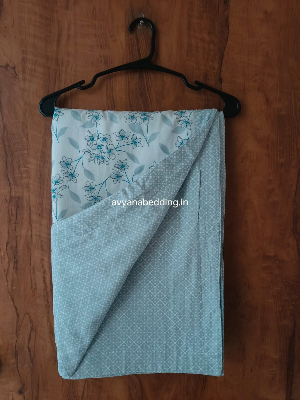 Mist Blue Floral Reversible Double Dohar in Pure Cotton - Avyana Bedding Collection
