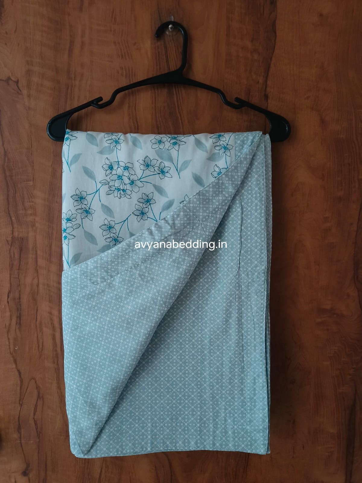 Mist Blue Floral Reversible Double Dohar in Pure Cotton - Avyana Bedding Collection