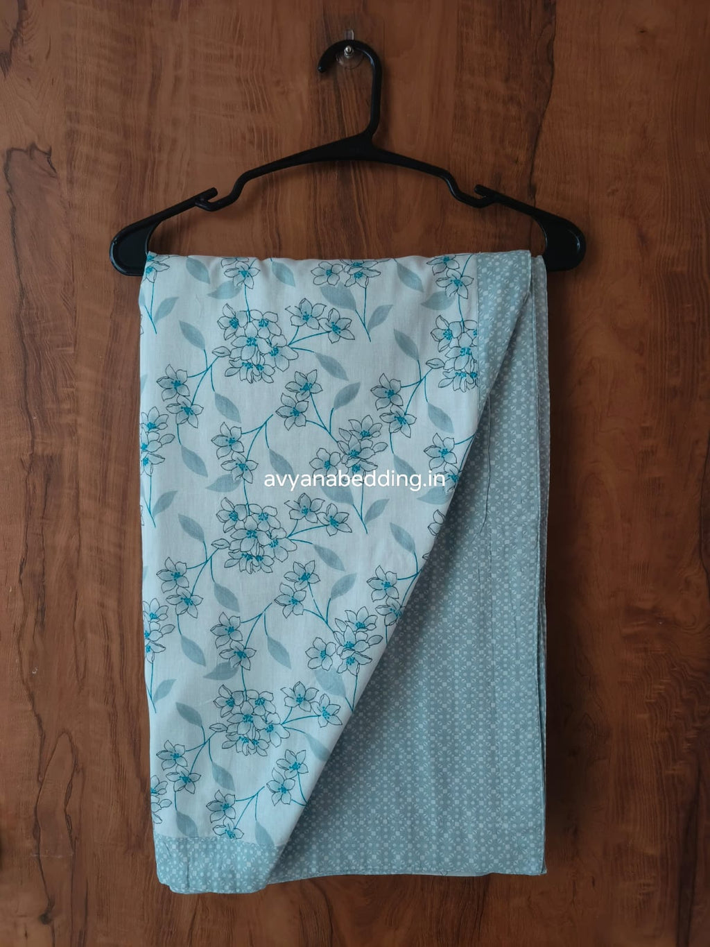 Mist Blue Floral Reversible Double Dohar in Pure Cotton - Avyana Bedding Collection