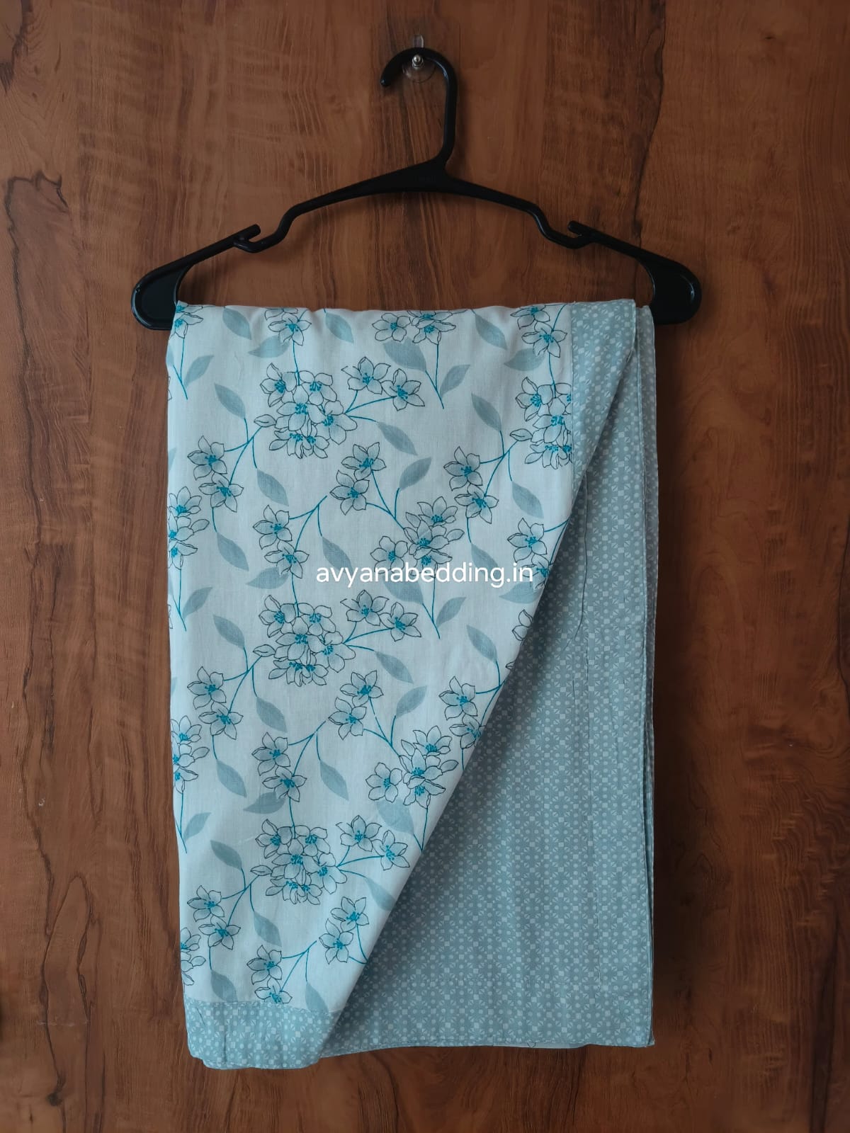 Mist Blue Floral Reversible Double Dohar in Pure Cotton - Avyana Bedding Collection