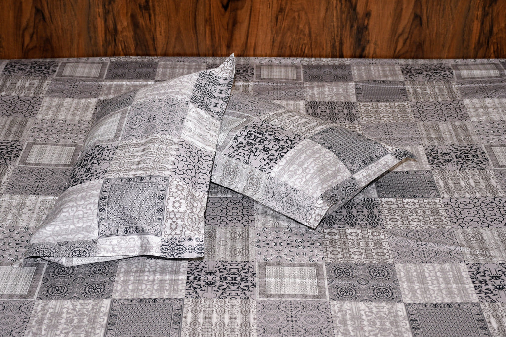 Monochrome Mosaic Bedsheet – Urban Gray - Avyana Bedding Collection