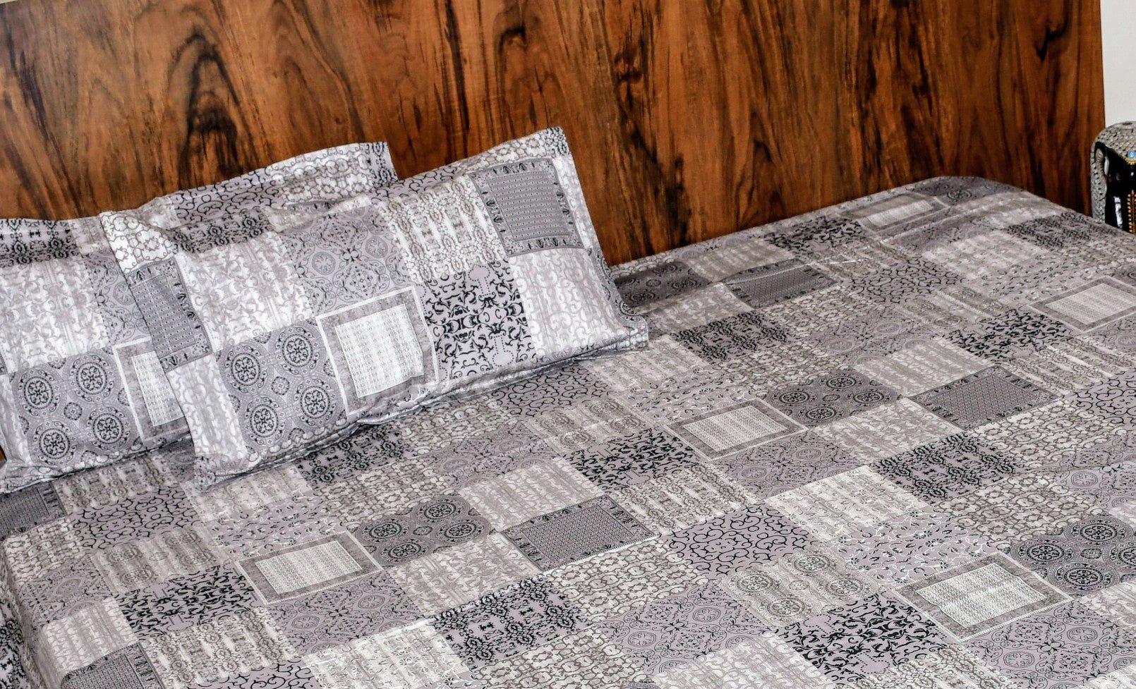 Monochrome Mosaic Bedsheet – Urban Gray - Avyana Bedding Collection