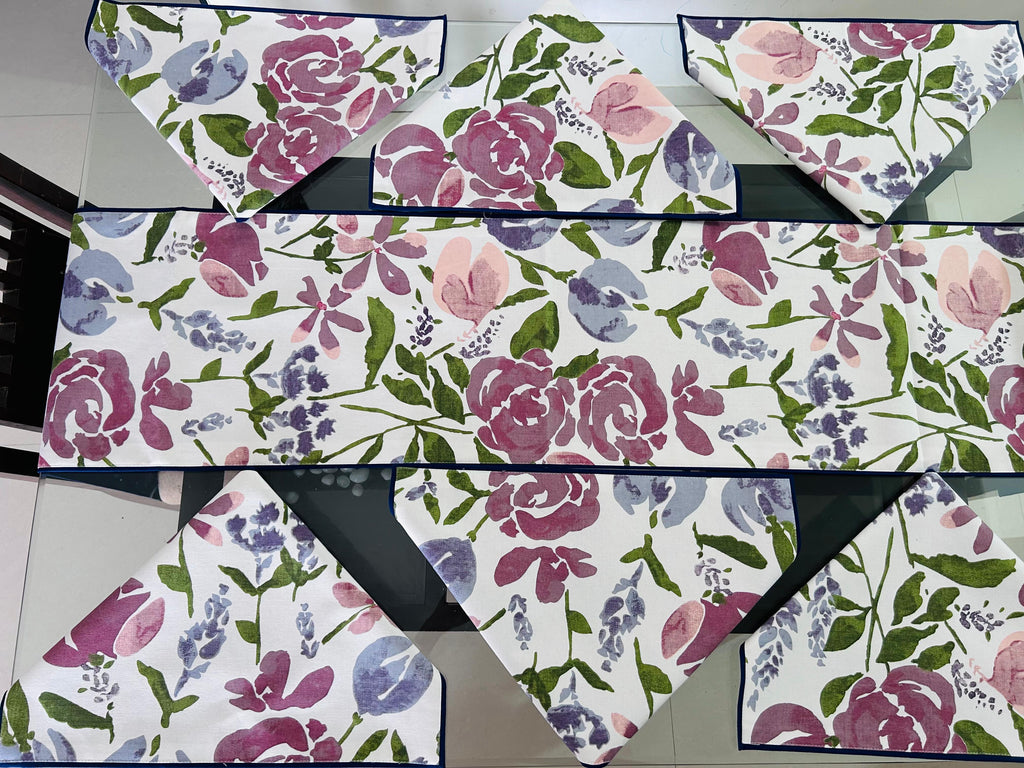 Multicolor Cotton Floral Premium Dining Cover (6 Casemat + 1 Runner) - Avyana Bedding Collection