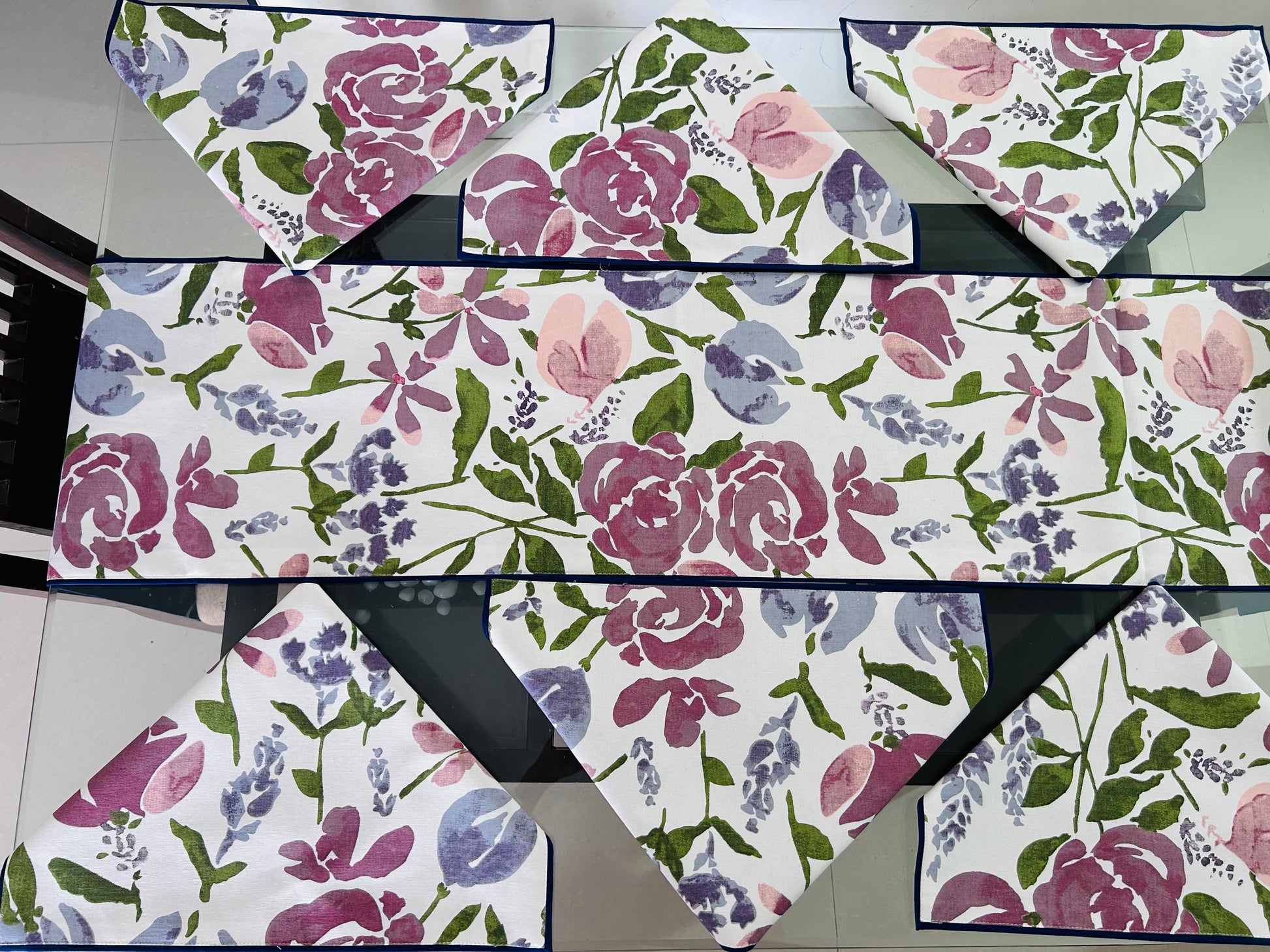 Multicolor Cotton Floral Premium Dining Cover (6 Casemat + 1 Runner) - Avyana Bedding Collection