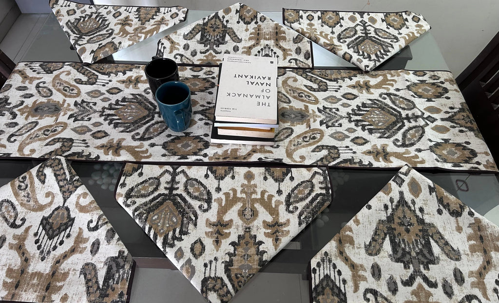 Multicolor Cotton Jaipuri Premium Dining Cover (6 Casemat + 1 Runner) - Avyana Bedding Collection