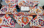Orange Cotton Jaipuri Premium Dining Cover (6 Casemat + 1 Runner) - Avyana Bedding Collection