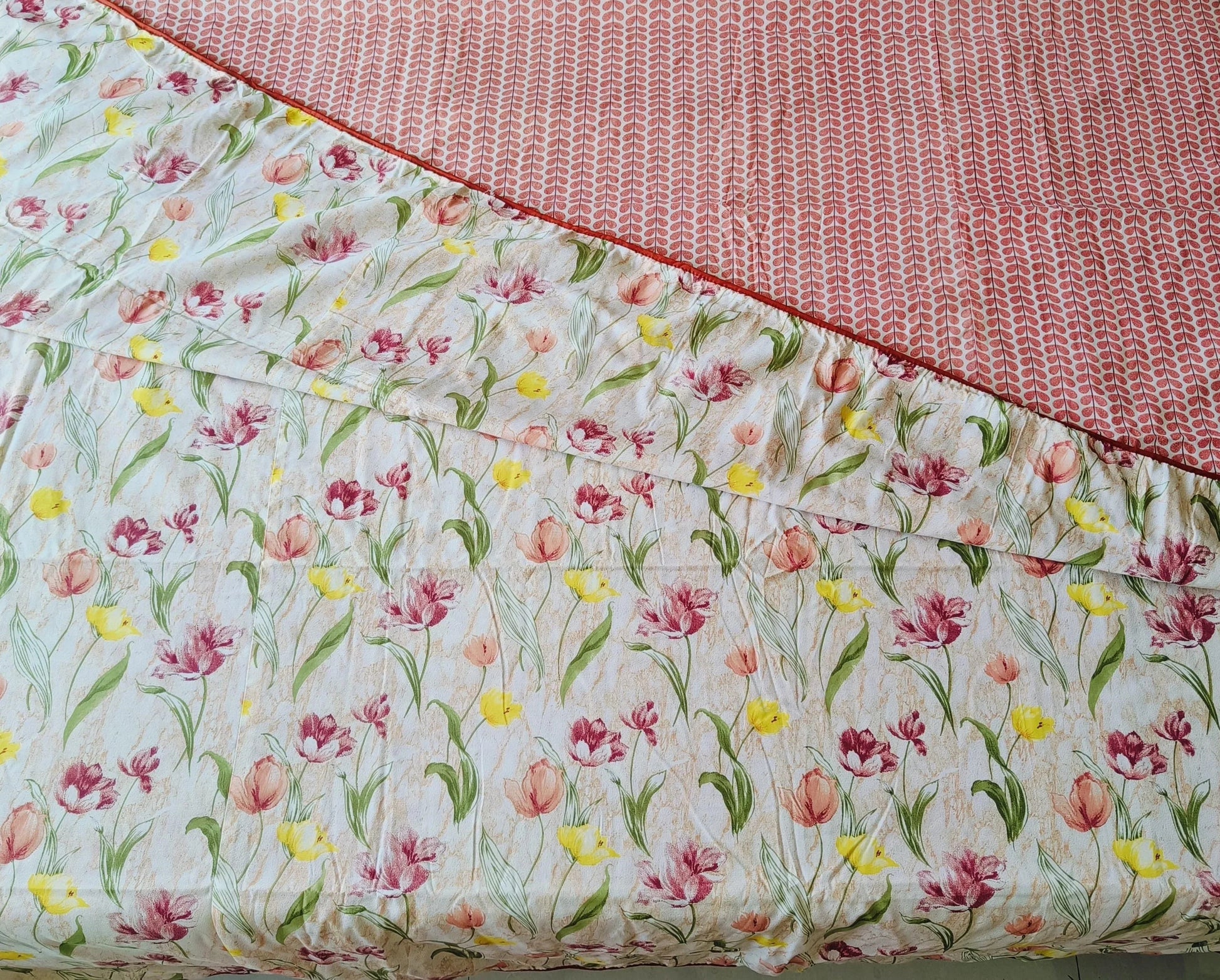 Orange Floral Cotton Jaipuri Premium Double Bed Dohar - Avyana Bedding Collection