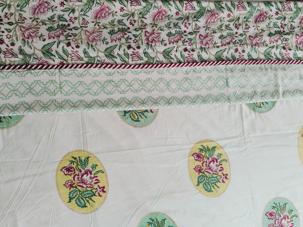 Pastel Medallion Cotton Dohar – Mint & Floral Embellished - Avyana Bedding Collection