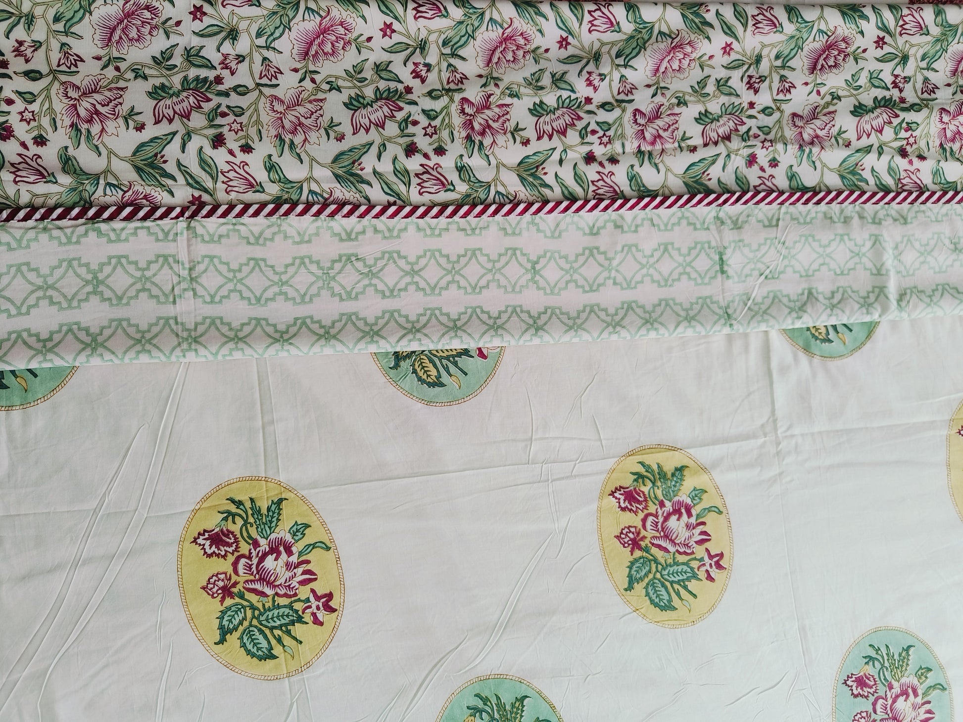 Pastel Medallion Cotton Dohar – Mint & Floral Embellished - Avyana Bedding Collection