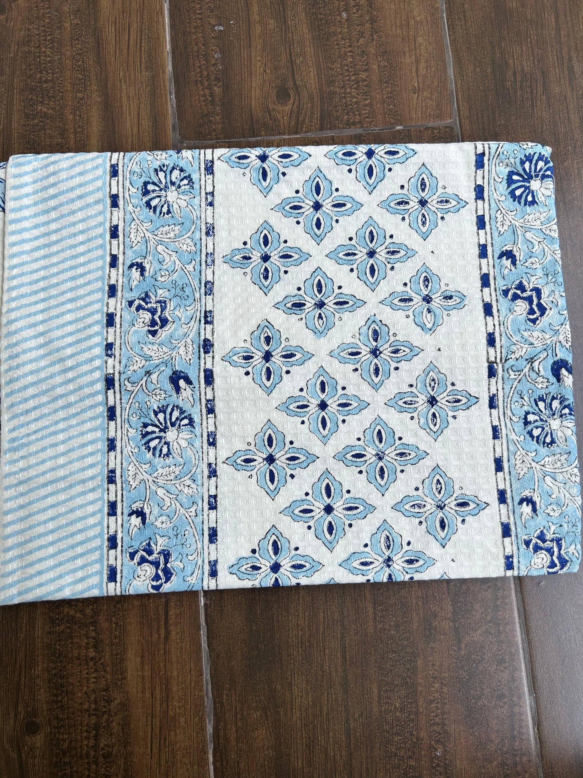 Pure Cotton Towels - White and Blue - Avyana Bedding Collection
