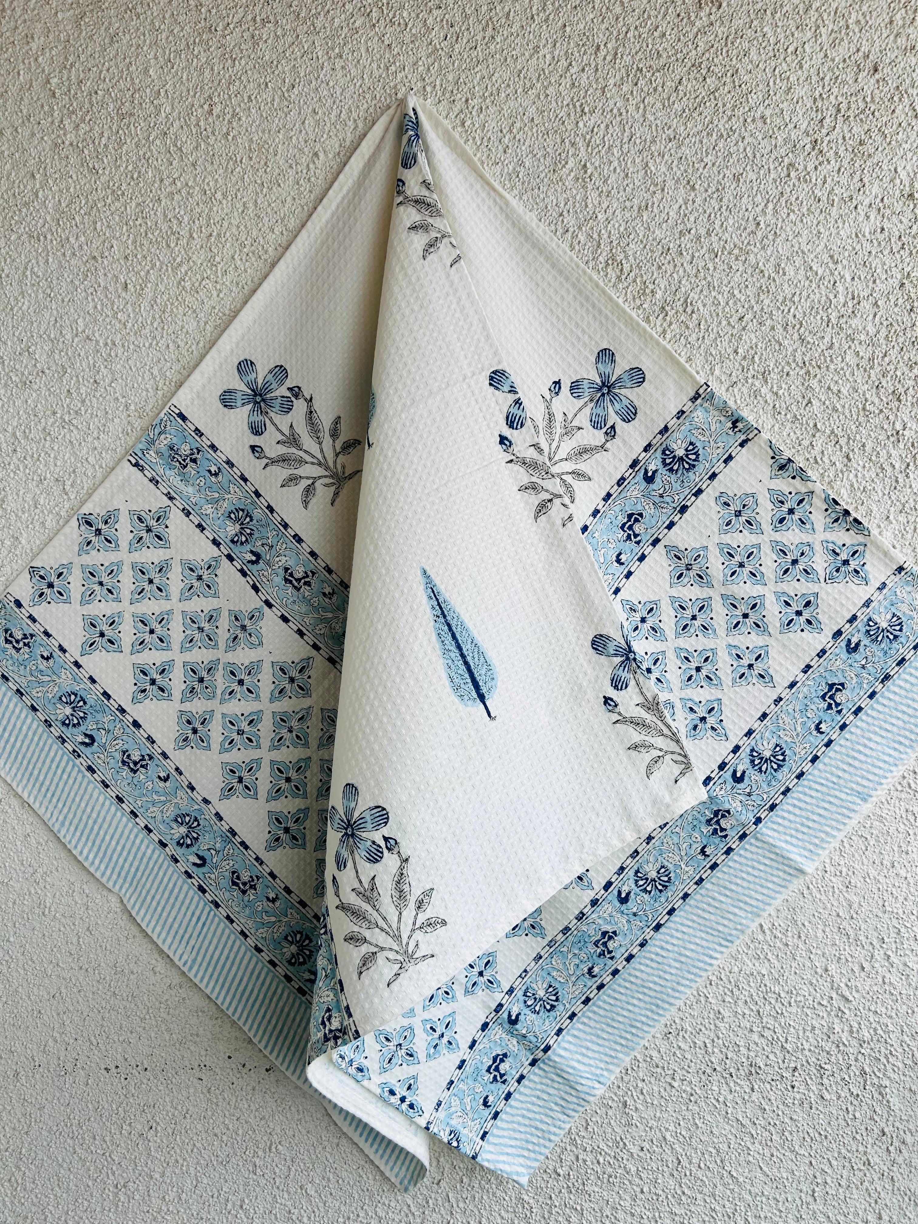 Pure Cotton Towels - White and Blue - Avyana Bedding Collection