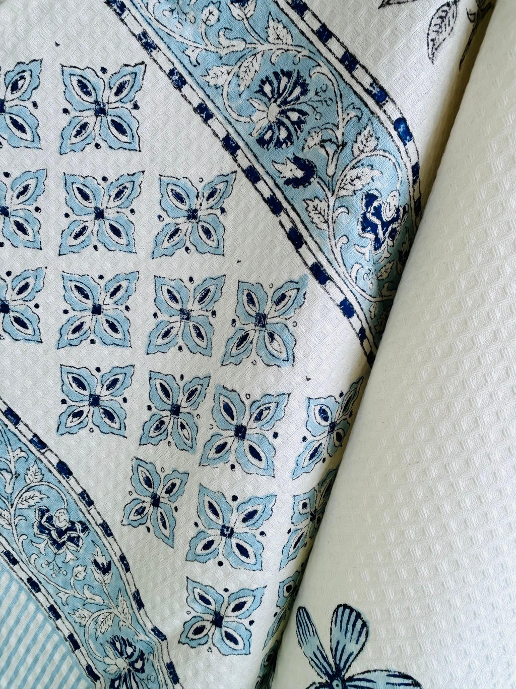 Pure Cotton Towels - White and Blue - Avyana Bedding Collection