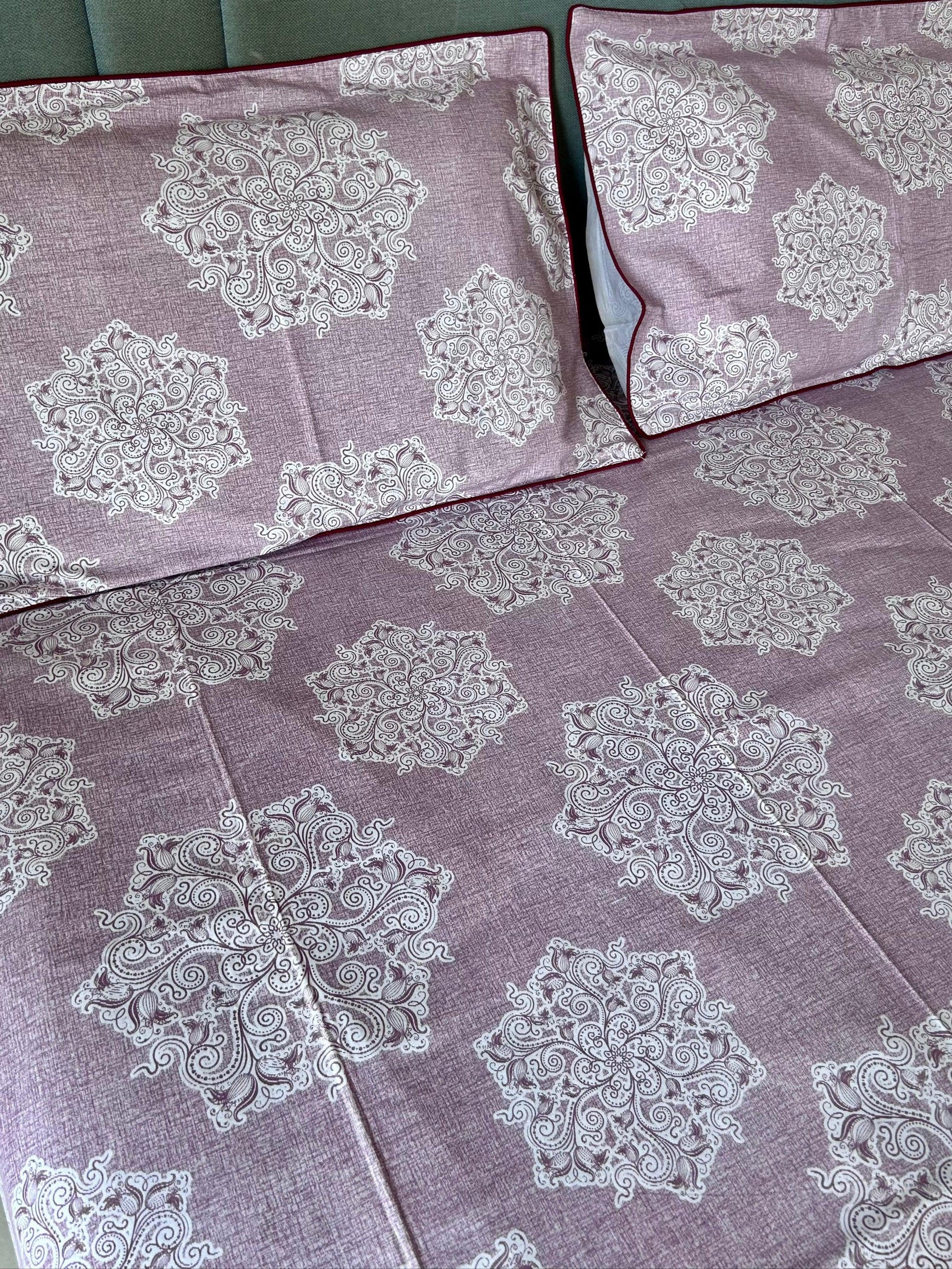 Purple Cotton Floral Premium King Bed Sheet - Avyana Bedding Collection