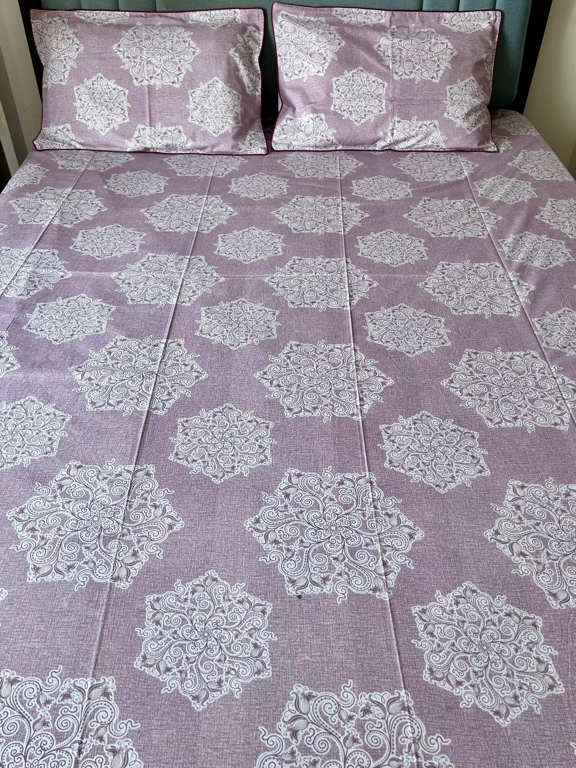 Purple Cotton Floral Premium King Bed Sheet - Avyana Bedding Collection