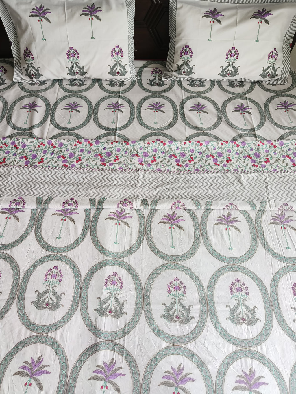 Regal Tropics Dohar – Purple Palm & Floral Medallions - Avyana Bedding Collection