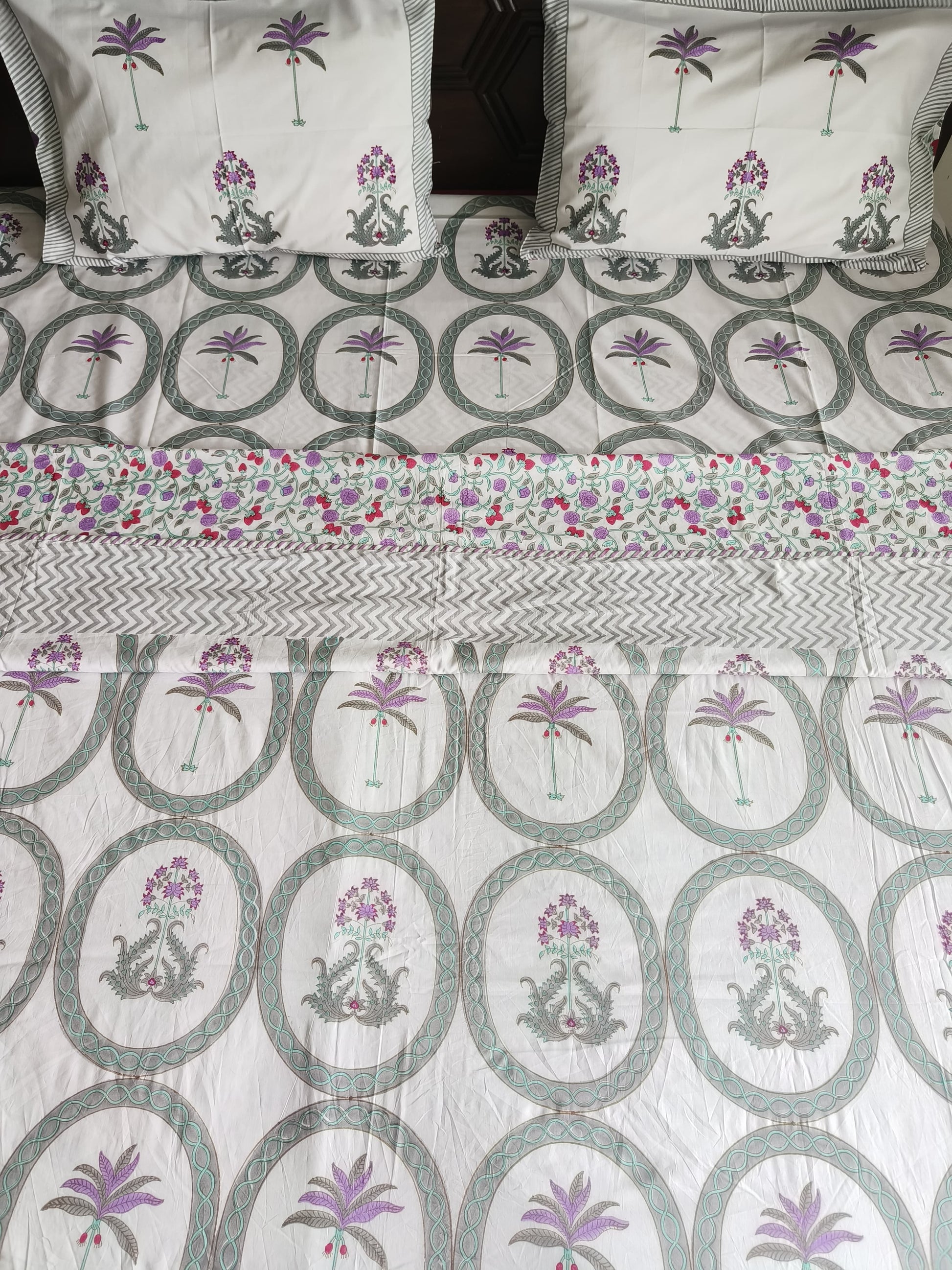 Regal Tropics Dohar – Purple Palm & Floral Medallions - Avyana Bedding Collection
