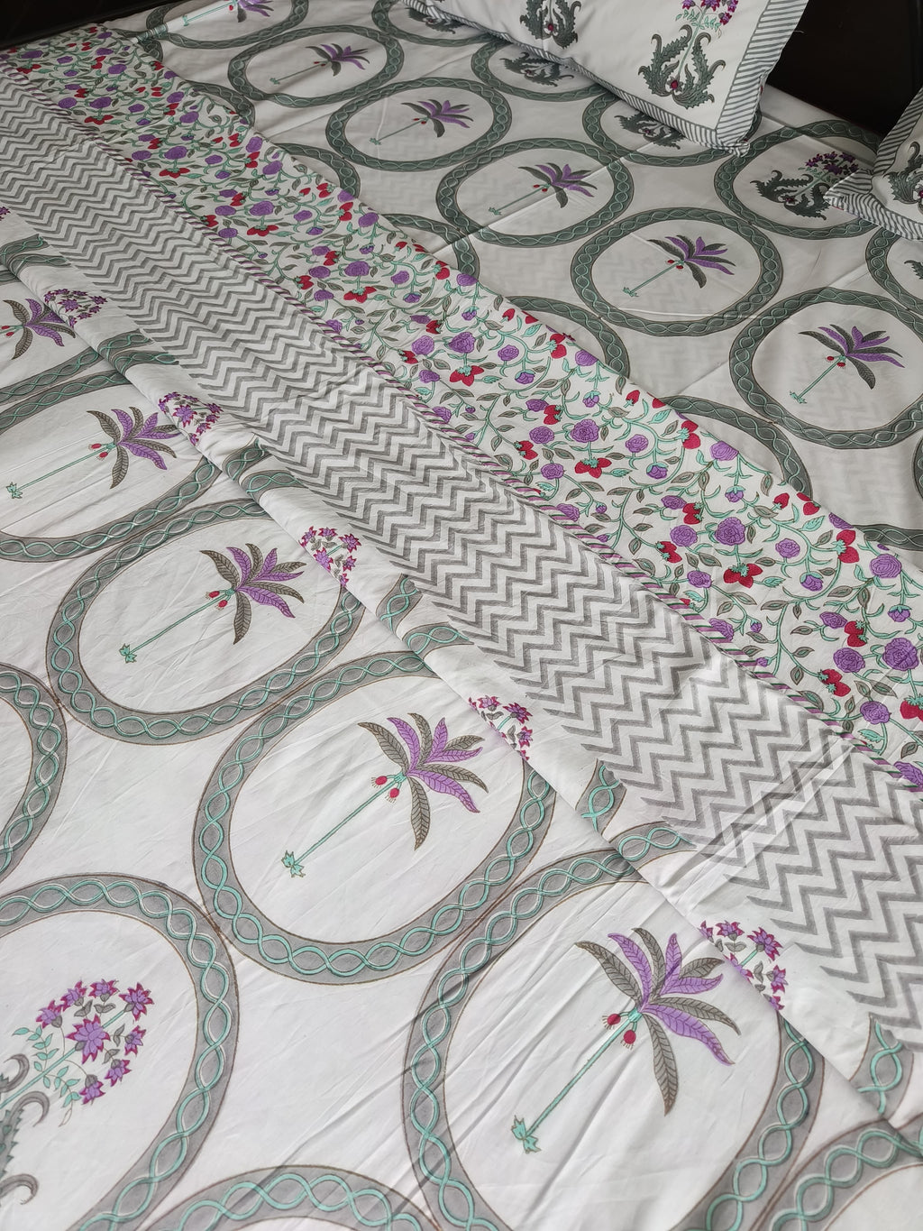 Regal Tropics Dohar – Purple Palm & Floral Medallions - Avyana Bedding Collection