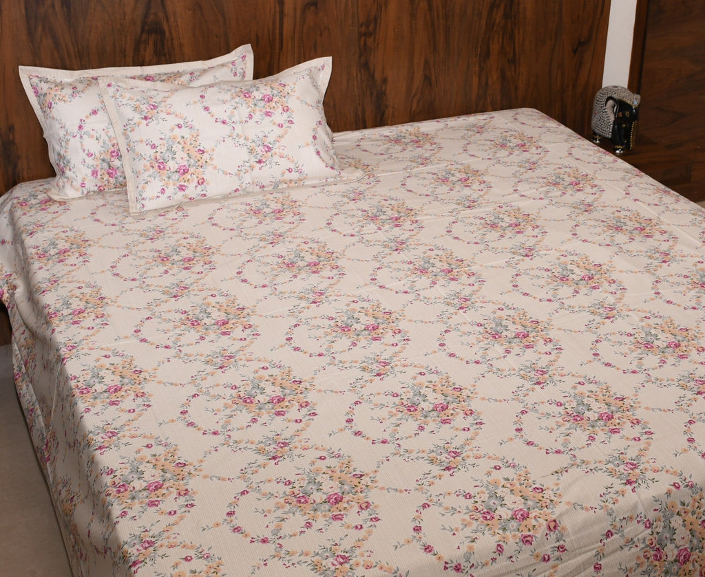 Rose Wreath Elegance Bedsheet – Blush Pink Floral Grace - Avyana Bedding Collection