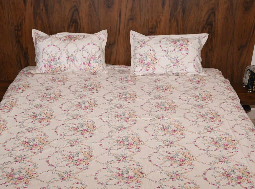 Rose Wreath Elegance Bedsheet – Blush Pink Floral Grace - Avyana Bedding Collection