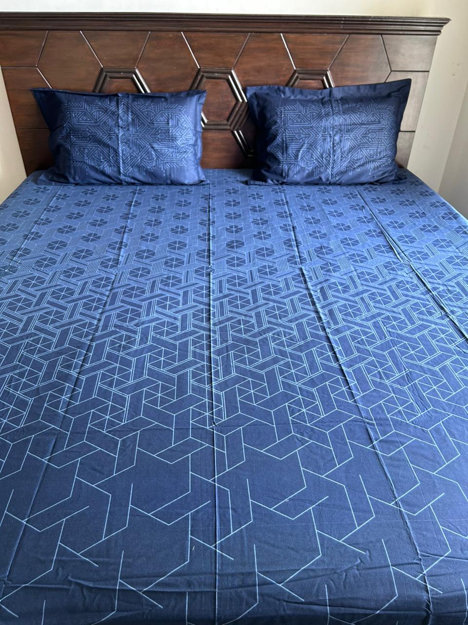 Royal Blue Pure Cotton Bedsheet – Geometric - Avyana Bedding Collection