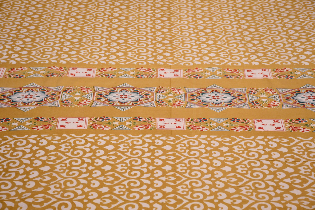 Signature Cotton Bedsheet – Yellow Ornamental Mandala Elegance - Avyana Bedding Collection