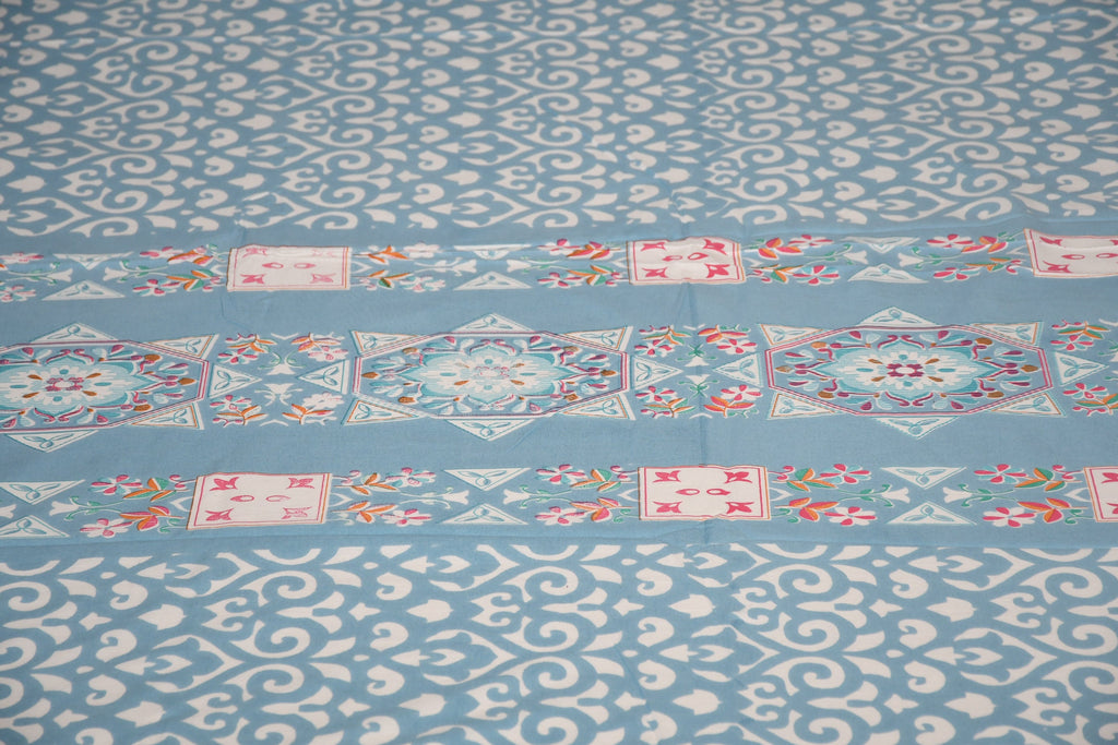 Signature Pure Cotton Bedsheet – Blue Ornamental Mandala Elegance - Avyana Bedding Collection