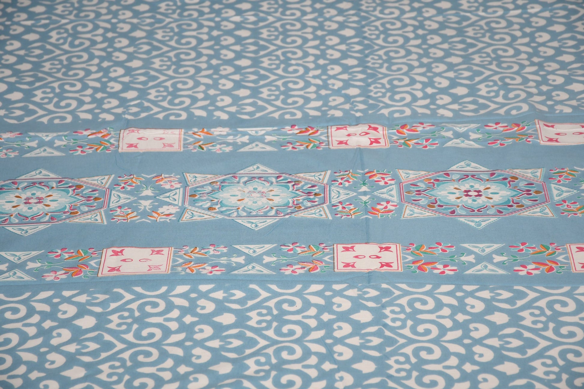 Signature Pure Cotton Bedsheet – Blue Ornamental Mandala Elegance - Avyana Bedding Collection