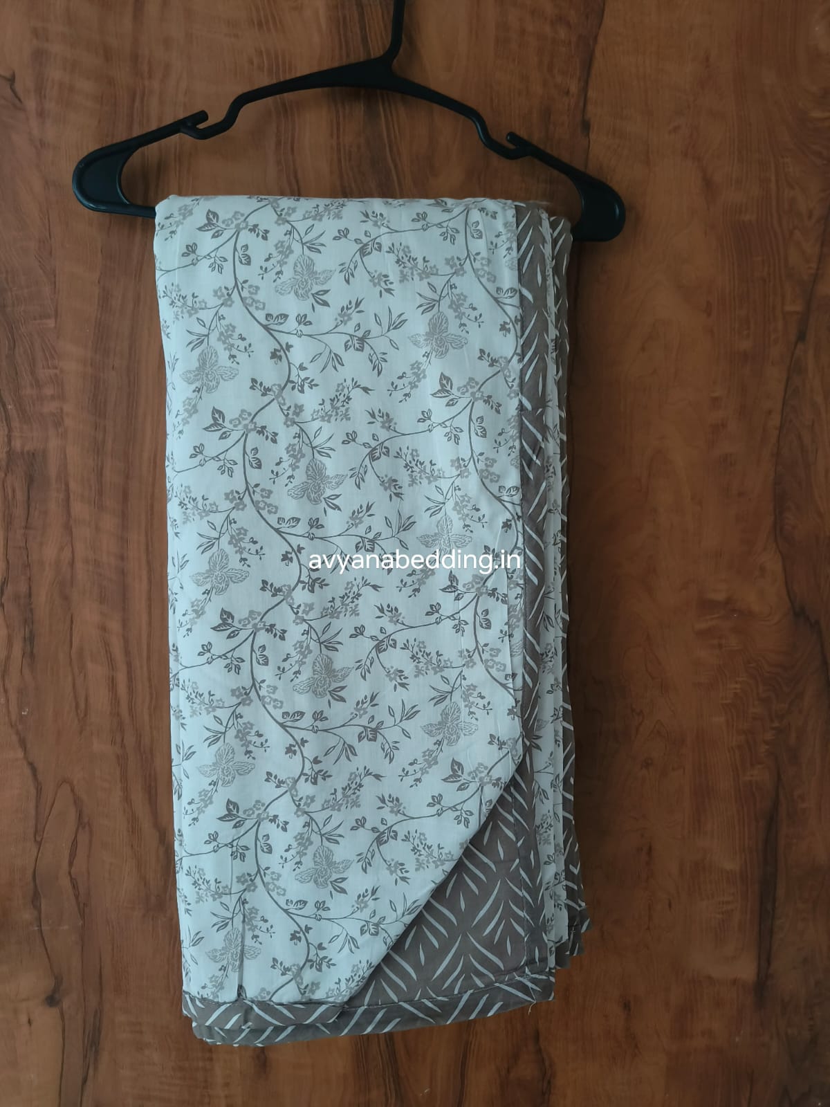 Taupe Fern Reversible Double Dohar in Pure Cotton - Avyana Bedding Collection