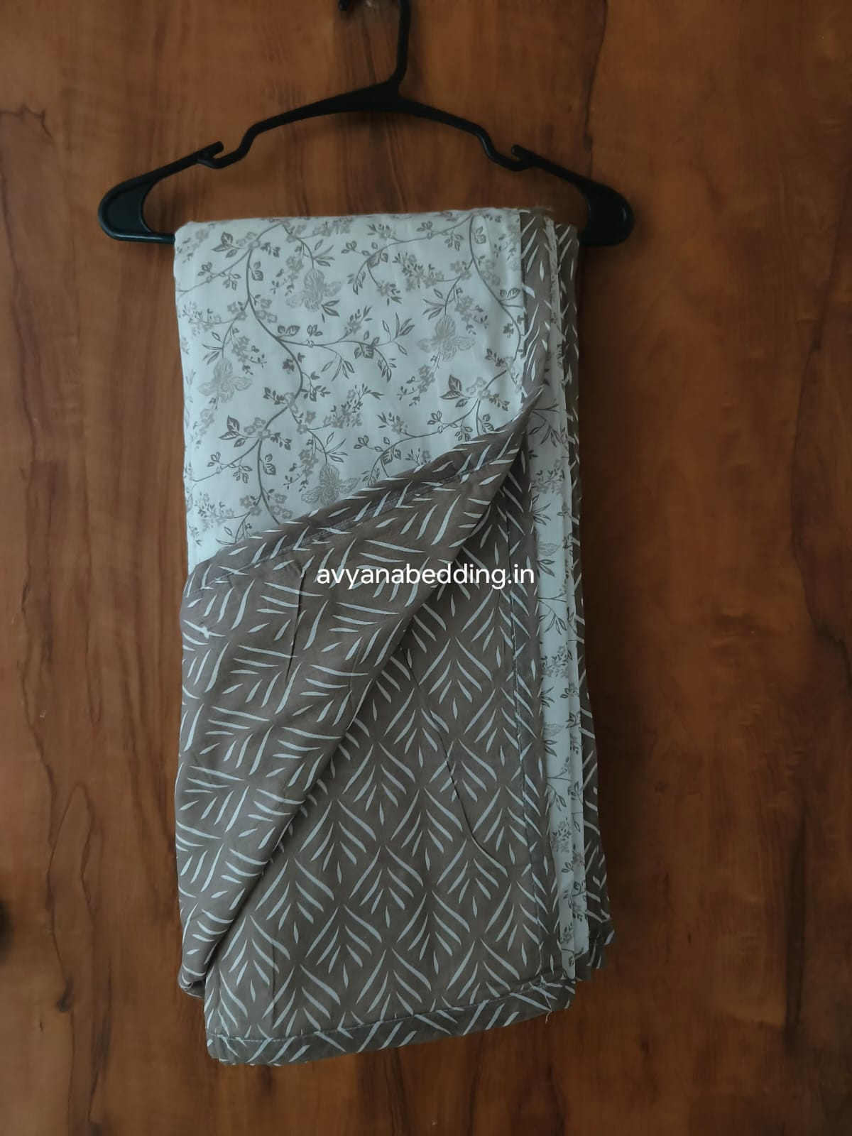 Taupe Fern Reversible Double Dohar in Pure Cotton - Avyana Bedding Collection