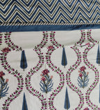 Teal Blue Charm Handblock Dohar – Blue Chevron & Floral - Avyana Bedding Collection