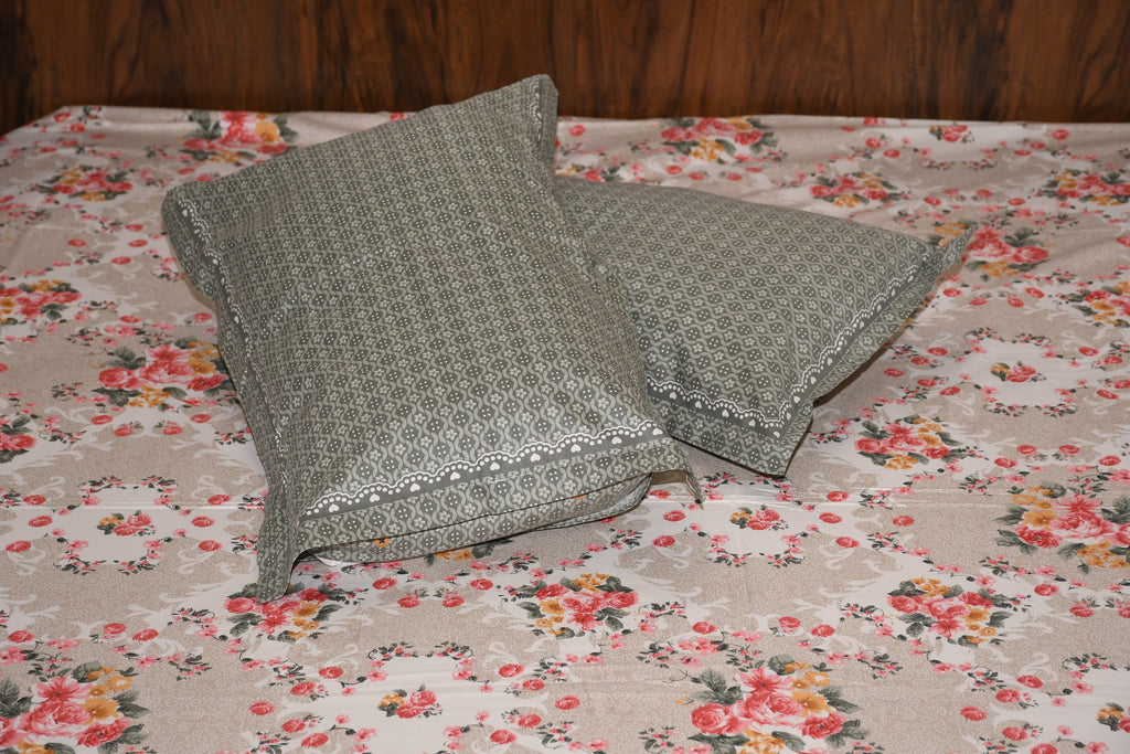 Timeless Garden Heritage Bedsheet – Beige Floral Harmony - Avyana Bedding Collection