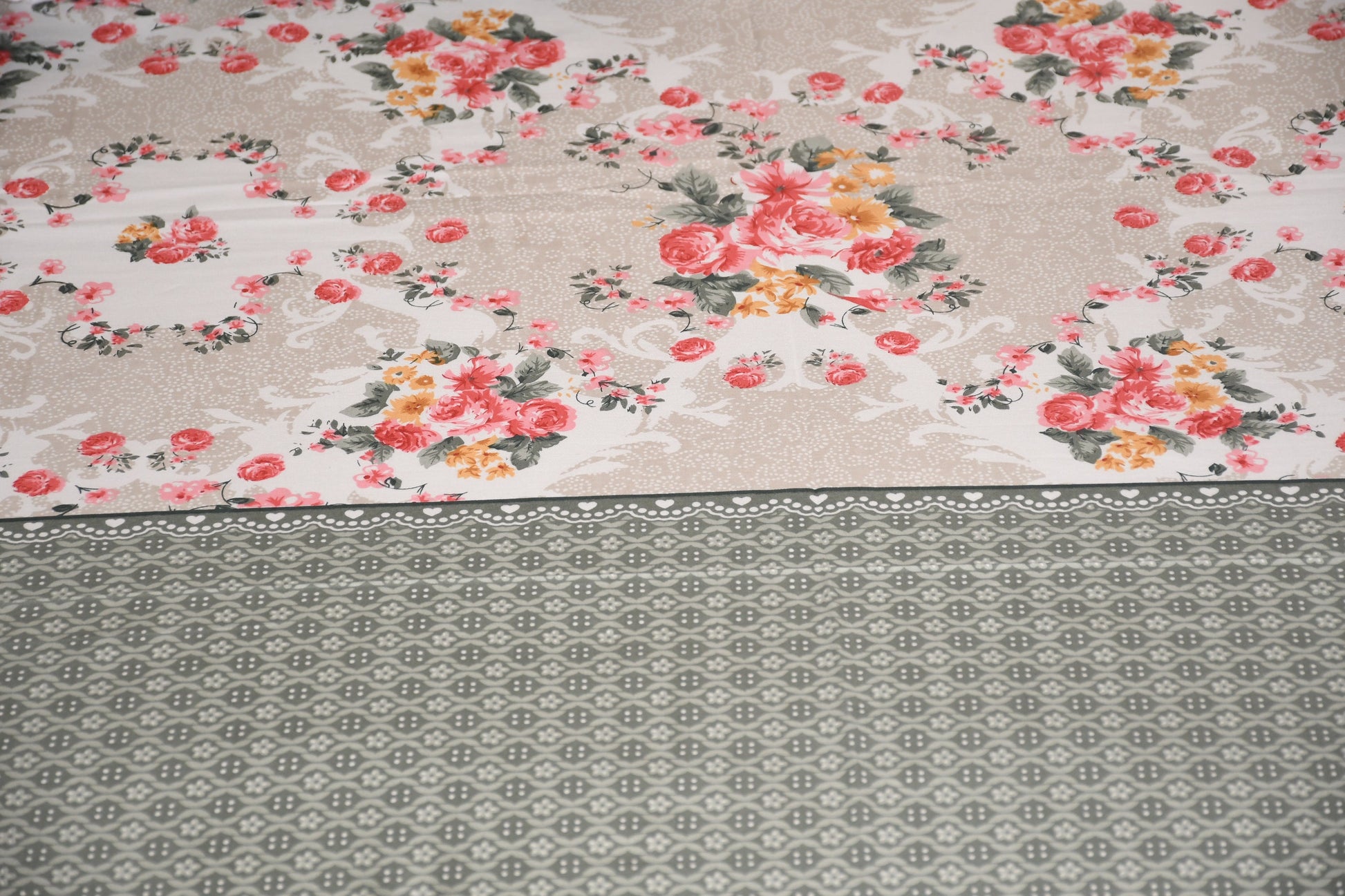 Timeless Garden Heritage Bedsheet – Beige Floral Harmony - Avyana Bedding Collection