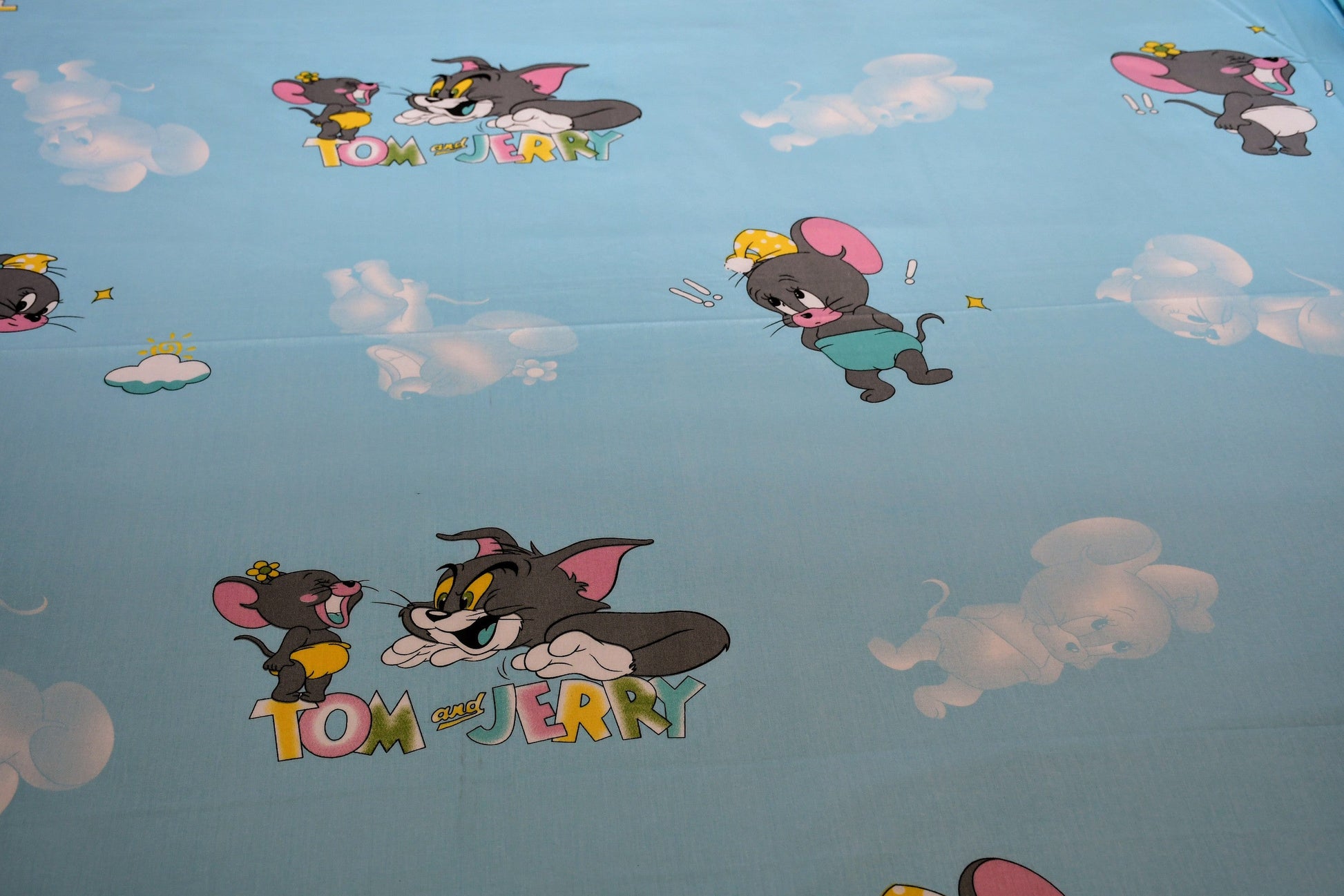 Tom & Jerry Kids Cartoon Bedsheet – Sky Blue | Pure Cotton - Avyana Bedding Collection